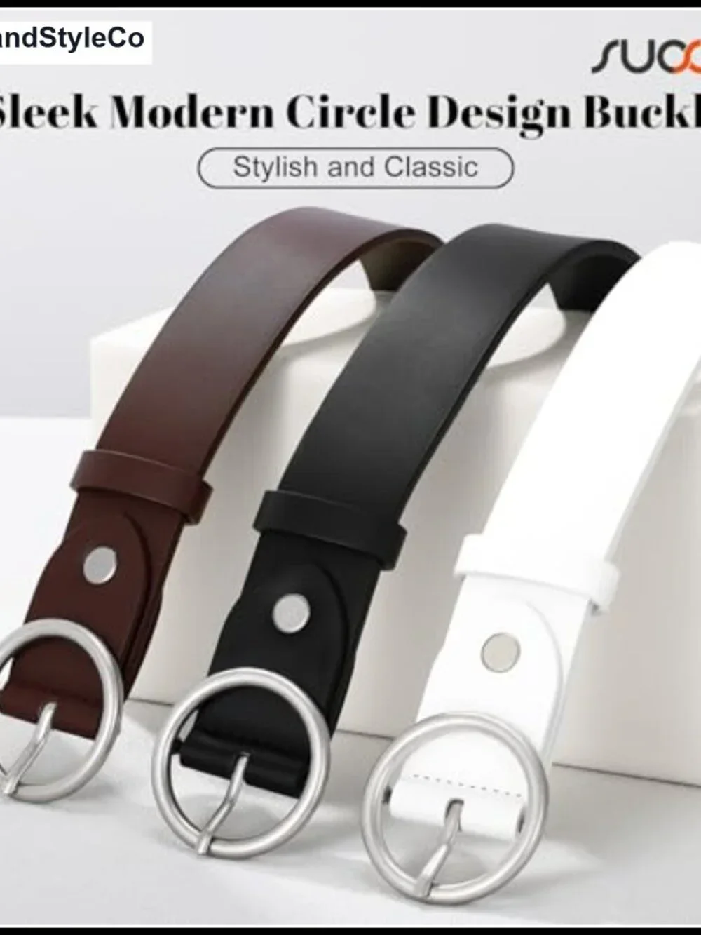 Genuine Leather Belt for Women with Classic Round Buckle